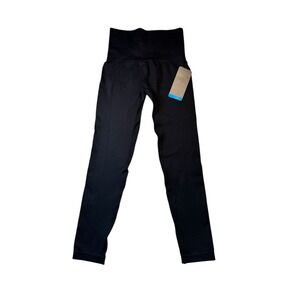 HOMMA Black Seamless High Waisted Ribbed‎ Leggings Athleisure Workout L/G NWt